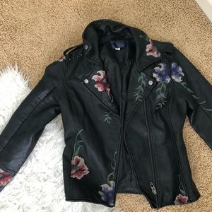 Floral faux leather jacket